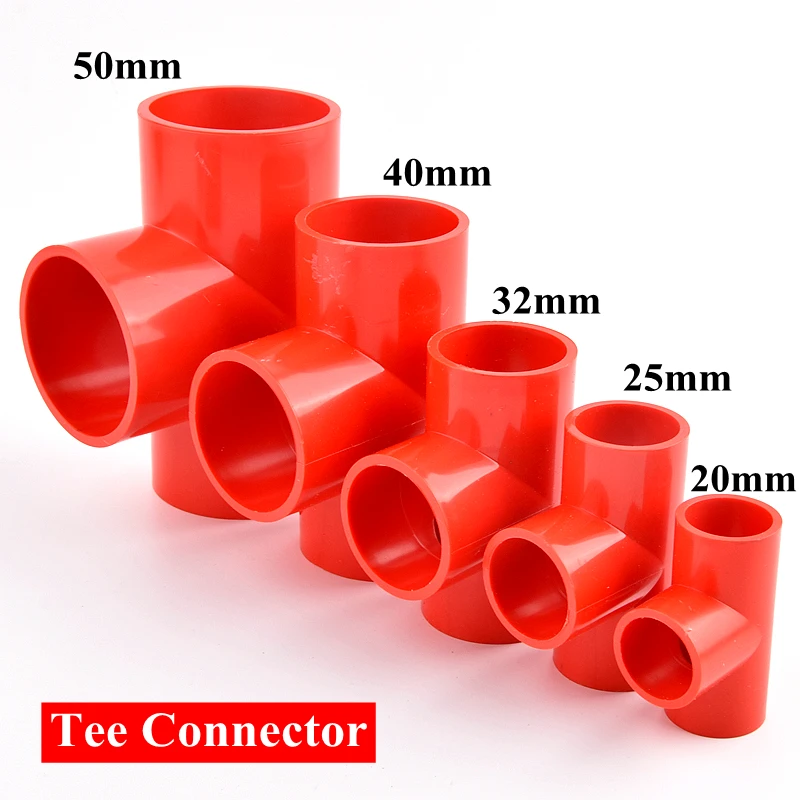 20 mm ~ 50 mm Czerwone złącza do rur PVC Nawadnianie ogrodu 90 ° Łokieć Bezpośredni trójnik Złącze do dostarczania wody w rurociągach akwariowych