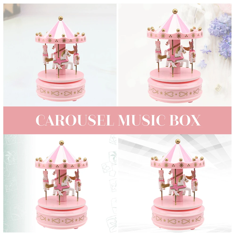 

Carousel Music Box Pink Desktop Decor Vintage Birthday Gift Mini Size Creative Shape Premium Plastic High Quality nament