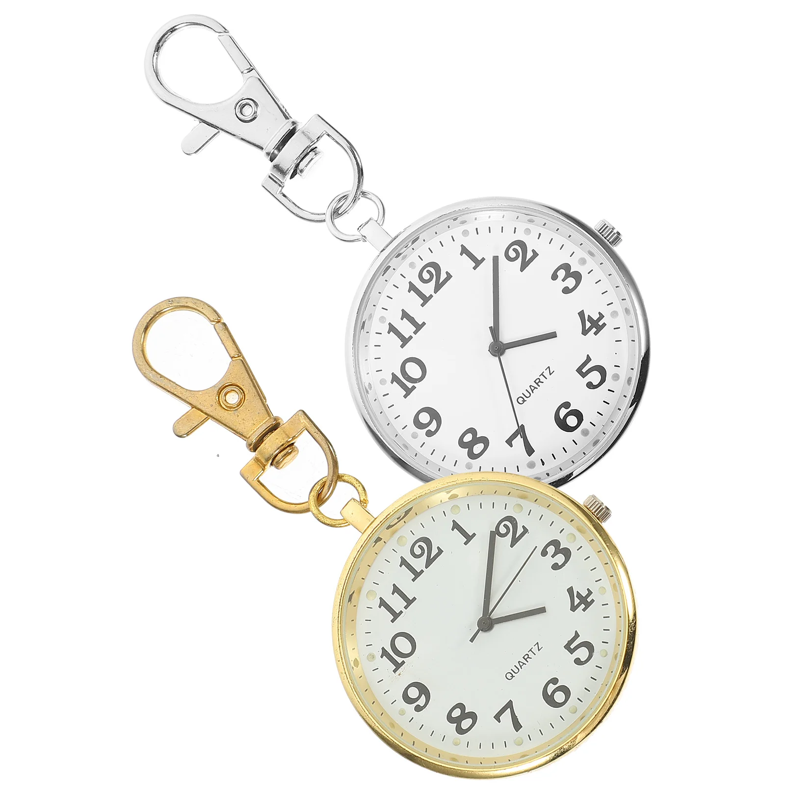 2PCS Simple Hanging Pocket Watch Modern Watch Pendant Key Chain Quartz Pocket Watch for Elderly Nurse (Silver, Golden)