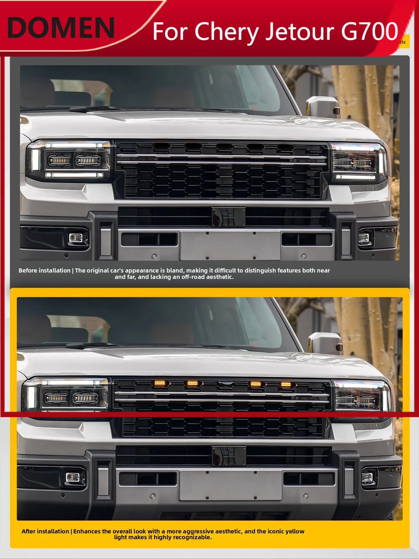 For Jetour G700 4 in 1 Front Grille LED Small Yellow Light Decorative DRL Flashing Warning Daytime Running Lights Accessories