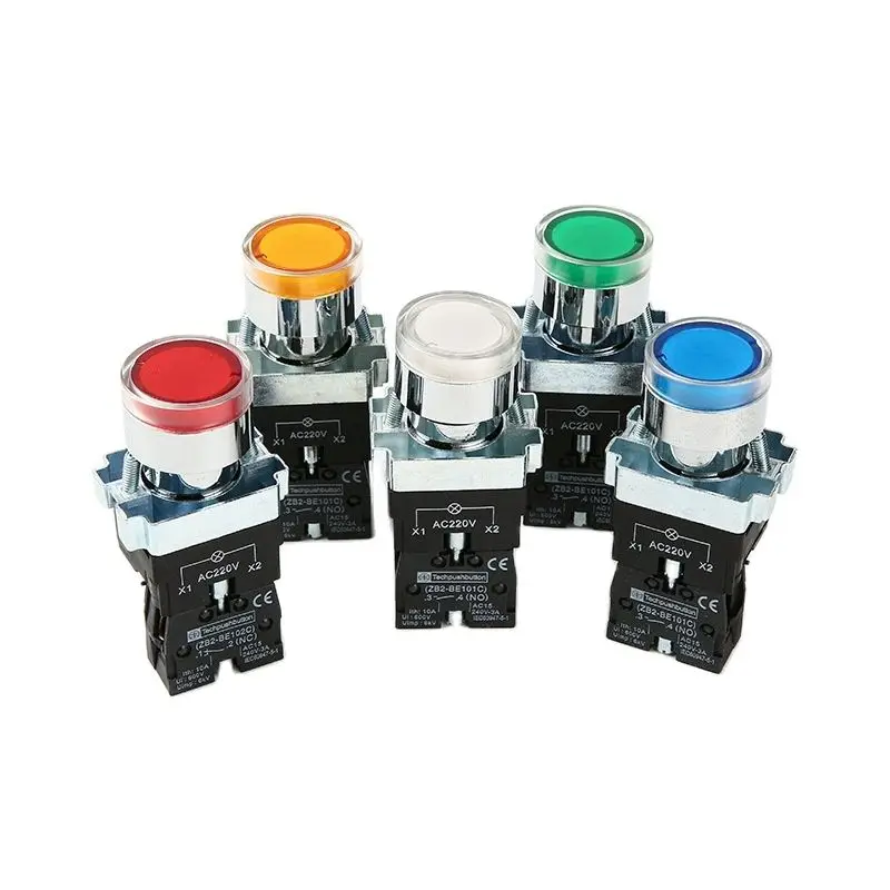 With light Control flat button switch Self-locking type Self-compound electrician 22mm Button with light metal