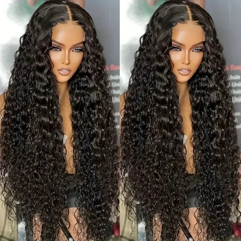 Peruki typu lace frontal 5×5 z transparentną koronką, peruki z ludzkich włosów Deep Wave w kolorze 1B, wstępnie przycięta koronka, bezklejowe peruki lace frontal z ludzkich włosów o gęstości 200.