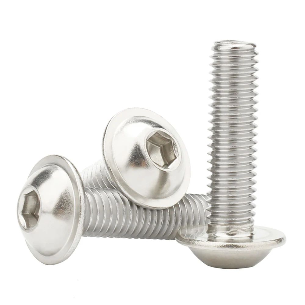 50pc M2 M2.5 M3 M4 M5 M6 ISO7380.2 304 Stainless Steel Hex Hexagon Socket Round Button Flange Head With Washer Collar Screw Bolt