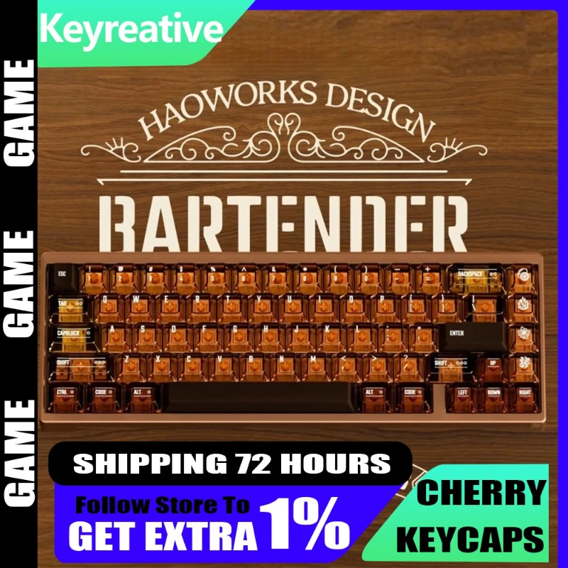 

Keyreative Bartender Retro Keycaps Cherry R4 Profile UV-Printed ABS+PBT Material Blend MX Compatible Cocktail Themed Design Gift