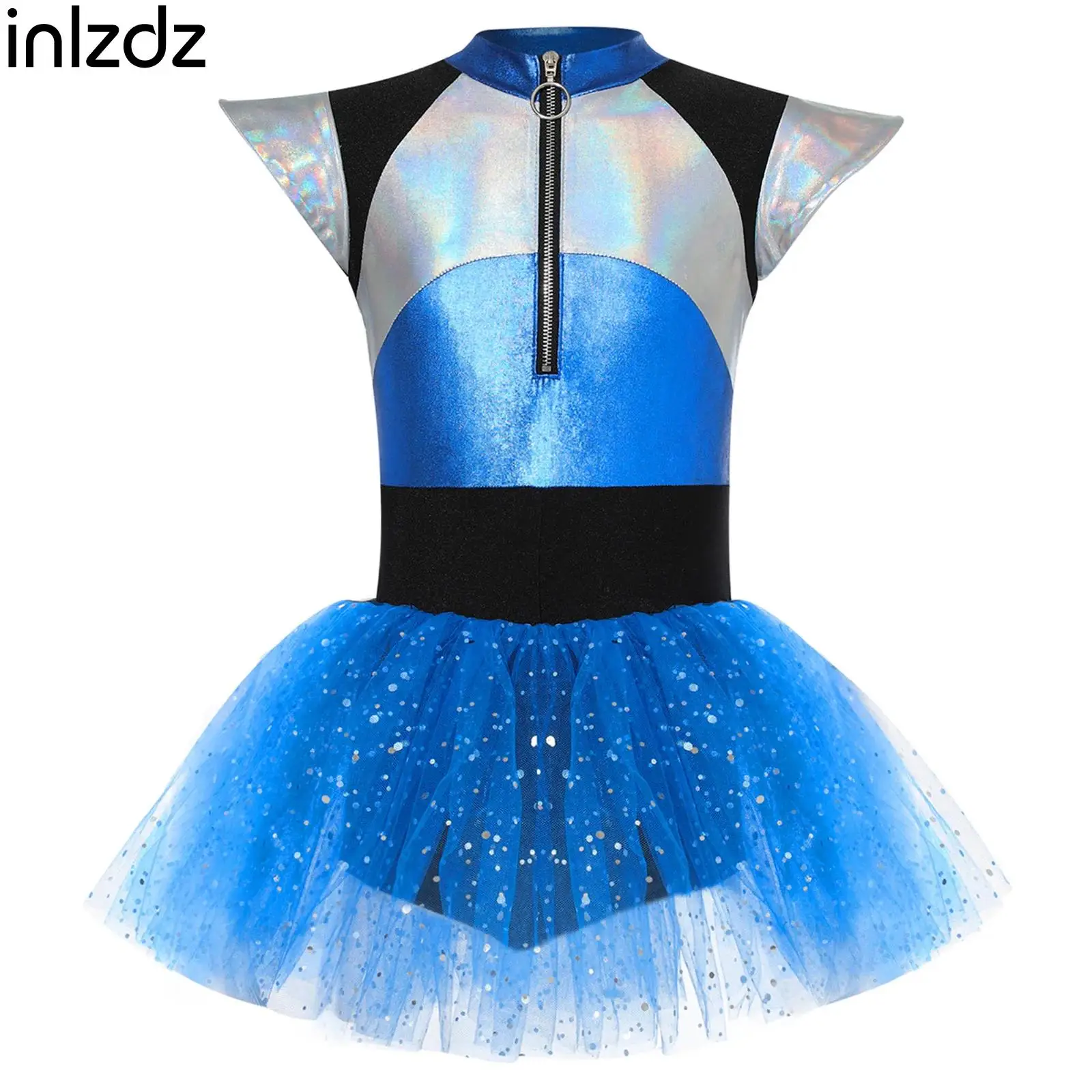 

Girls Cheerleading Dance Dress Alien Dress Halloween Robot Future World Cosplay Clothes Shiny Spangles Tutu Leotard Dresses