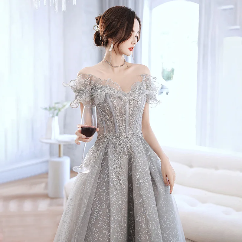 

French Elegant Evening Dress 2026 New Popular Banquet Style High End Host Dress Art Exam High Sense V-neck Adult Ceremony