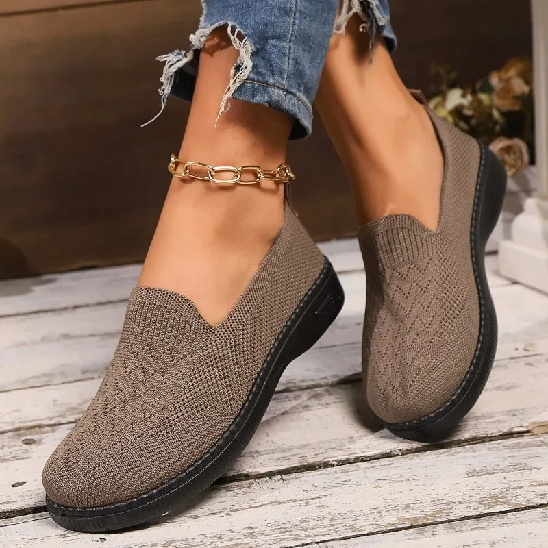 Sapatos de malha respirável para mulheres, One Kick Flats, casual e confortável, sólido, venda quente, outono, 2022