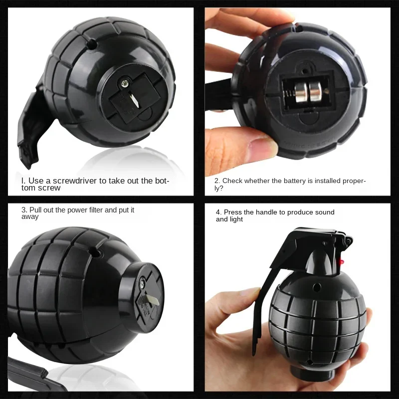 Grenade Prop Kids Outdoor Game Toy Plastic Model Cosplay Toy Grenade Simulation Sound Light Props Gift for Boy
