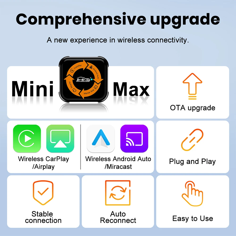 MMB Mini 4 In1 2026 Wired to Wireless CarPlay Dongle Android Auto Adapter Airplay Mirror Link USB Plug and Play For Audi/VW/Benz