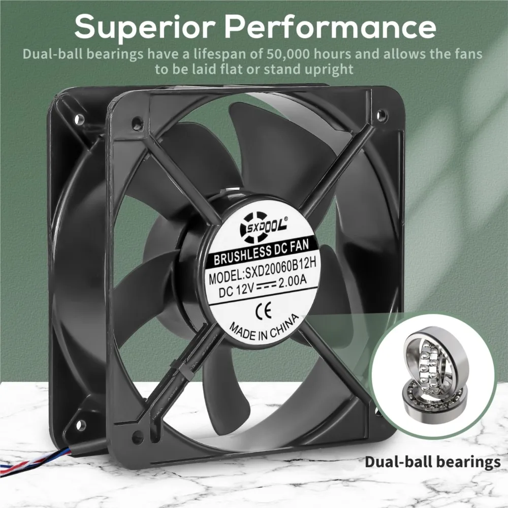 

New Large Size 200mm 20060 20cm DC 12V High Air Flow 540CFM 200X60MM for Vehicle Car EV Charger Station Industrial Cooling Fan