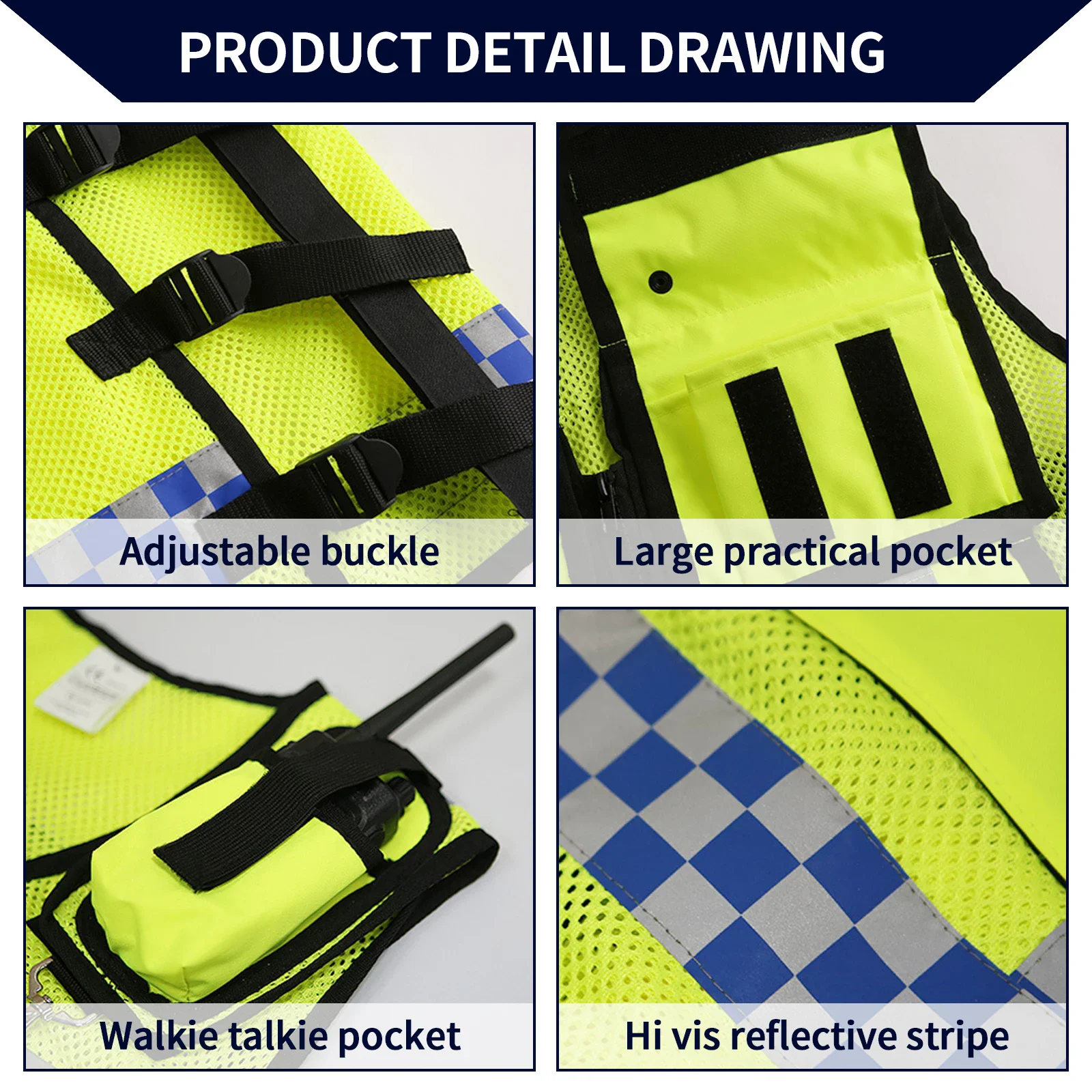 High Visibility Reflective Safety Vest High-Quality Breathable Mesh Large Pocket Police Vest Night Safety Cycling Clothing