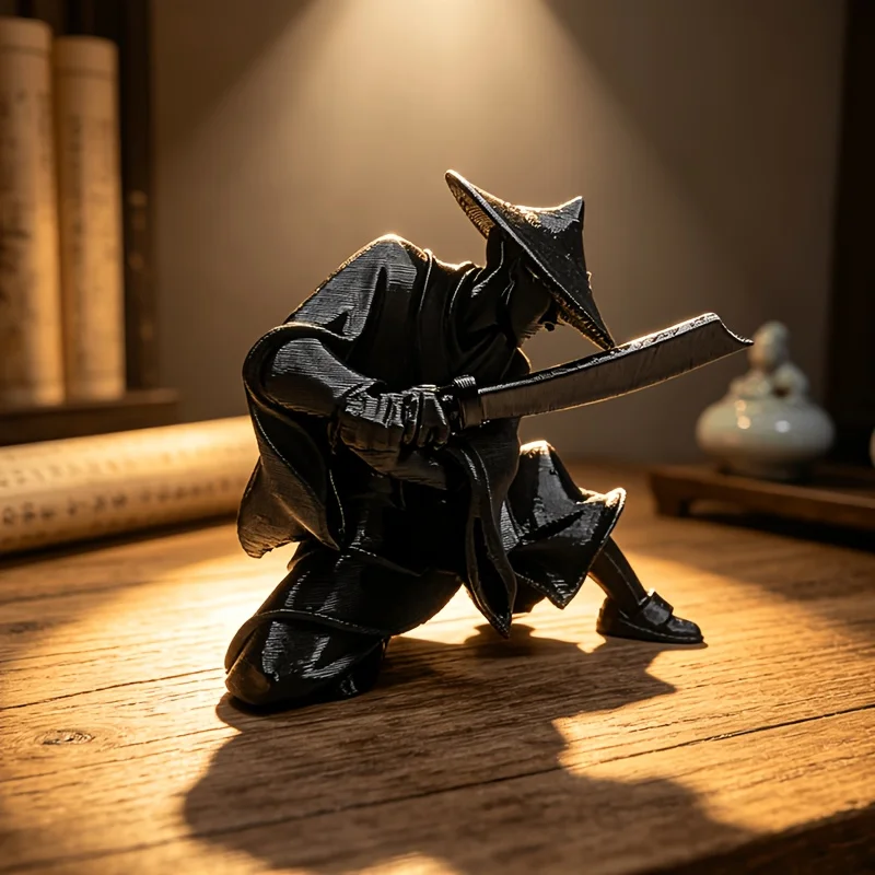 Japanese Traditional Samurai Mini Sculpture 3D Printing Ancient Warrior Statue with Sword Zen Style Decor Ornament Home Tea Room