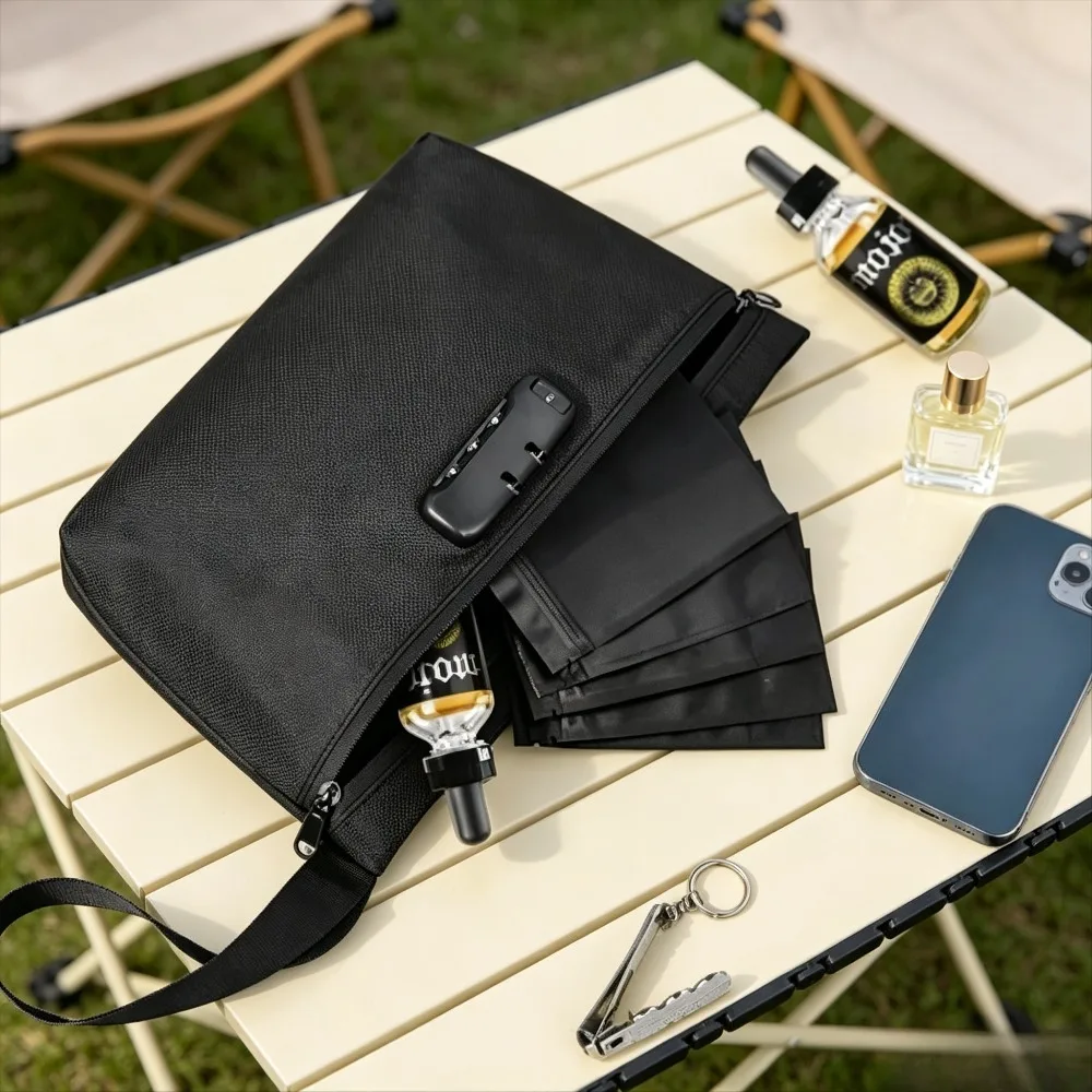 Combination Lock Smell Proof Stash Bag Waterproof Portable Storage Case with Handle Odor Blocking Organizer Travel Home