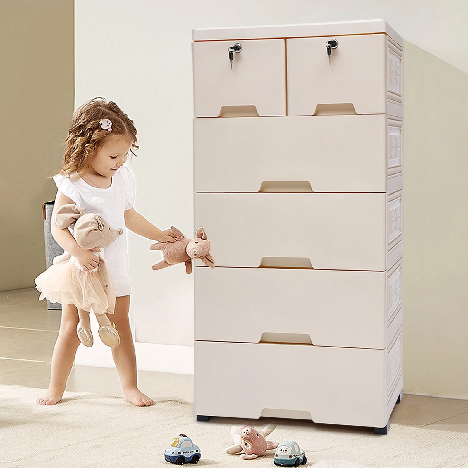 

Modern Storage Cabinet Chest of Drawer Movable Dresser Drawer Closet Organizer with 6 Drawers Home Furniture