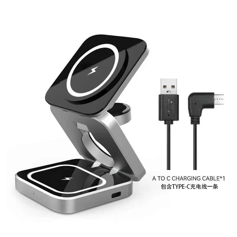 

3 в 1 Складная магнитная Беспроводная зарядная подставка для Apple 15, 14, 13 Pro/Max AirPods Iwatch 9 8 для Samsung Galaxy Watch