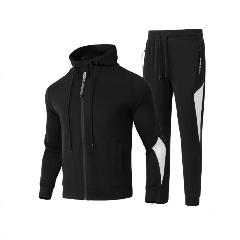 Men Autumn Color Block Zip Hoodie Jogger Pants Two Piece Set Waterproof Zipper Air Layer Fabric Sports Tracksuit