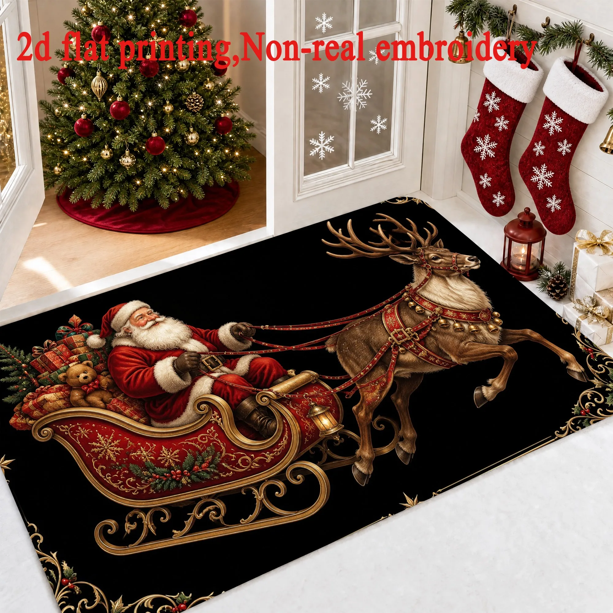 Cute Trio Gnomes Christmas Door Mat Winter Blessings Text Snow Forest Pattern Rug Indoor Entryway Home Ornament