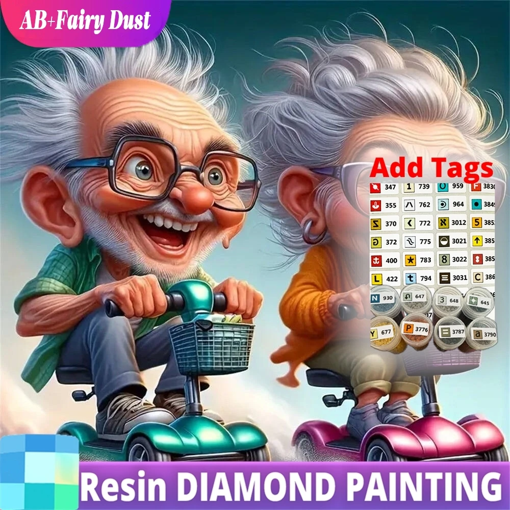 

Resin AB Fairy Dust Diamond Mosaic Grandpa Grandma Portrait DIY Cross Stitch Painting Old People Embroidery Cartoon Handicraft