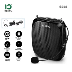 SHIDU S258 Mini altavoz portátil de 10W, sonido fuerte, estéreo Natural, micrófono con cable, conferencia para profesores