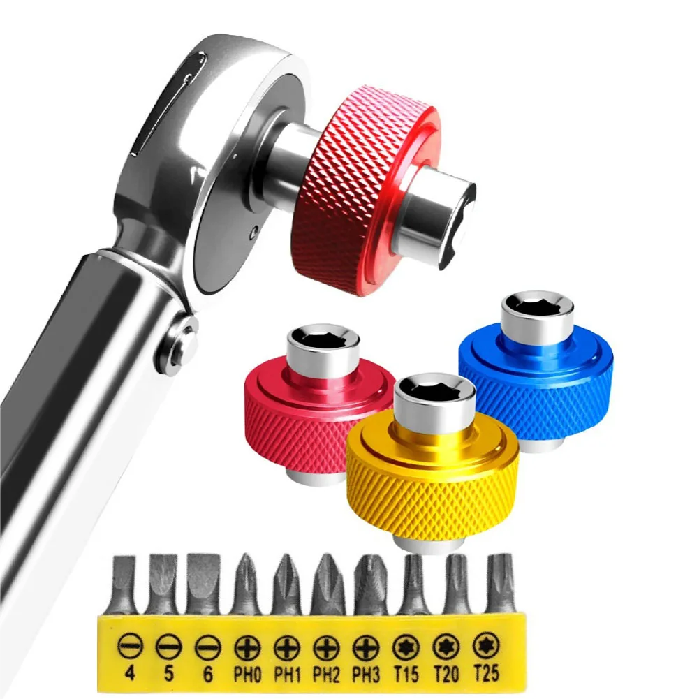 1/4 Inch Drive Short Screwdriver Wrench With Knurled Grip, Steel Thumb Wrench Socket Tool For Repair Maintenance, Includes 10 Bi