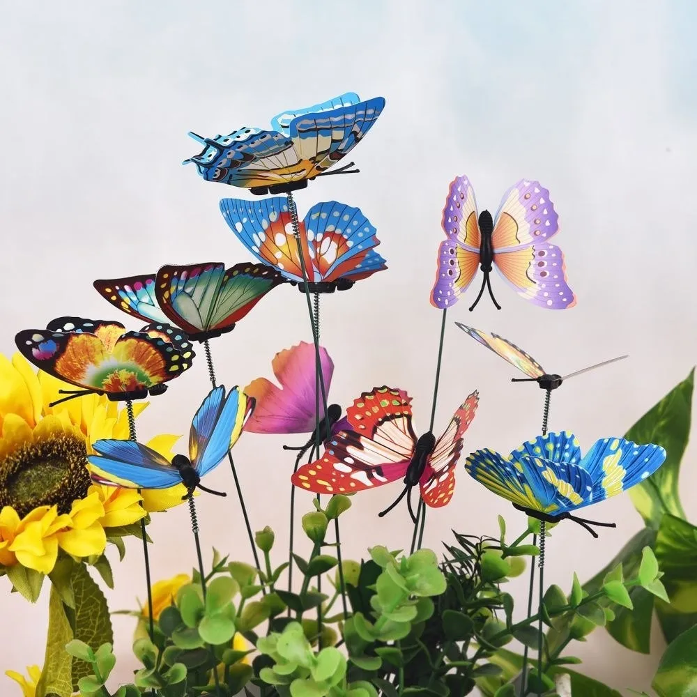10pcs Gifts Colorful Butterfly Stakes Ornaments Plant Plug Butterfly Decor Sweet Artificial Butterfly Lawn Decoration