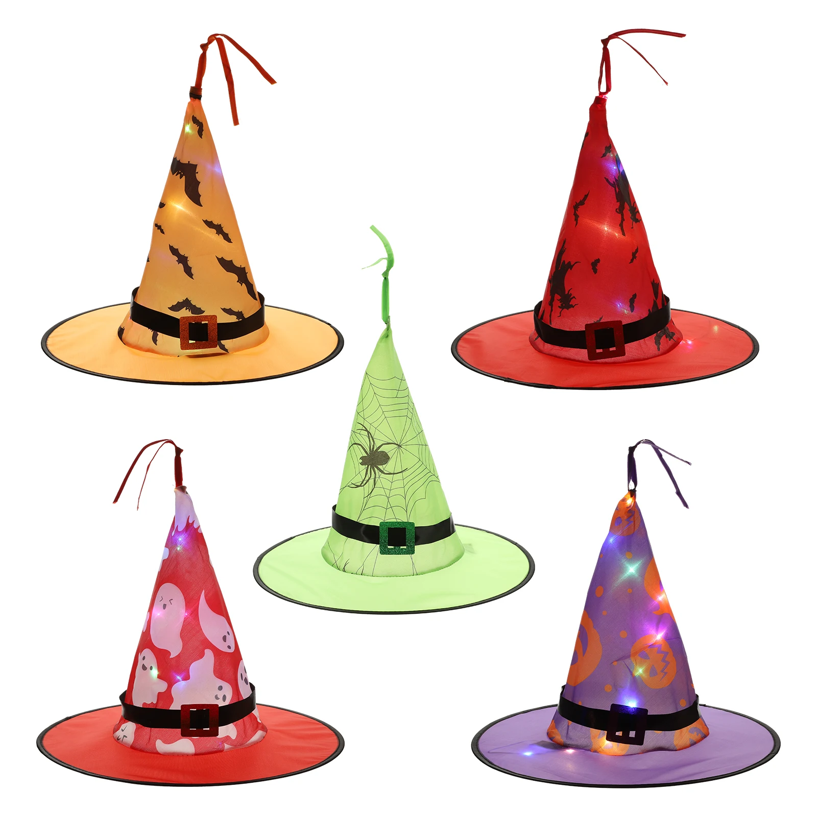 

5pcs Witch Hat LED Decorative Halloween Party Props Cosplay Accessories Glow in Dark Stage Performance Costume