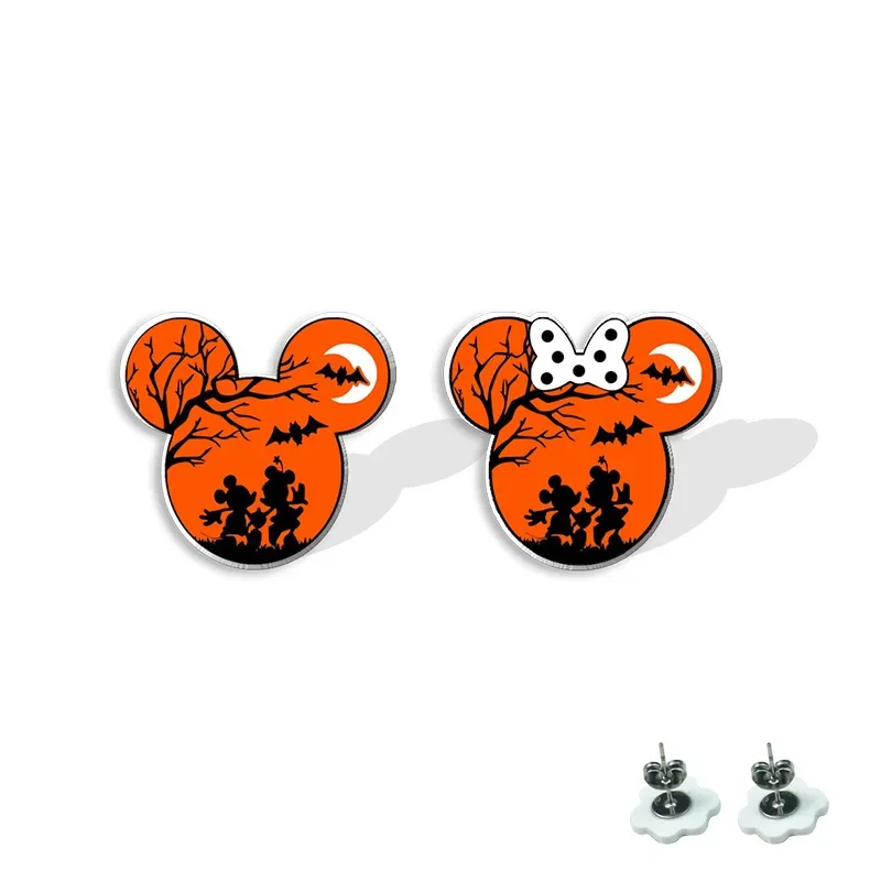 Disney Mickey Mouse Ghost Earrings Cartoon Minnie Stitch Acrylic Stud Earring Jewelry Accessories for Girls Kids Halloween Gifts