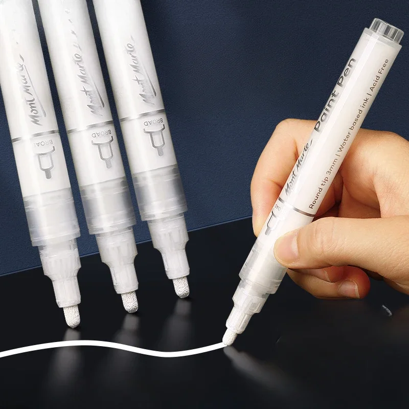 

3 Pack Acrylic Marker White Highlight Pen 1/3/4MM Creative DIY Hand-painted Canvas Bag Poster Design Paint Pen