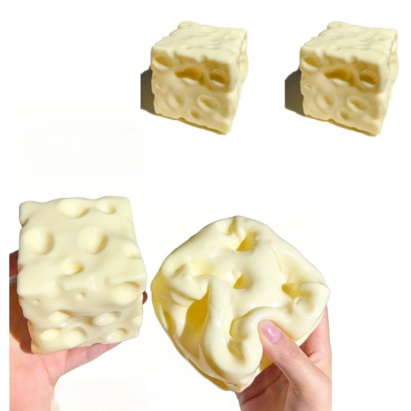 

Cute Cheese Cube Stress Ball Non Rebound Shapeable Squeeze Ball Sensory Fidget Toy Anxiety Relief Decompression Toy for KidsGift