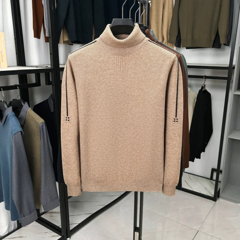 Luxury Men's Autumn Winter Knitting Sweater High Neck Long Sleeves Versatile Pullover Leisure Fashion Innerwear Men's Clothing