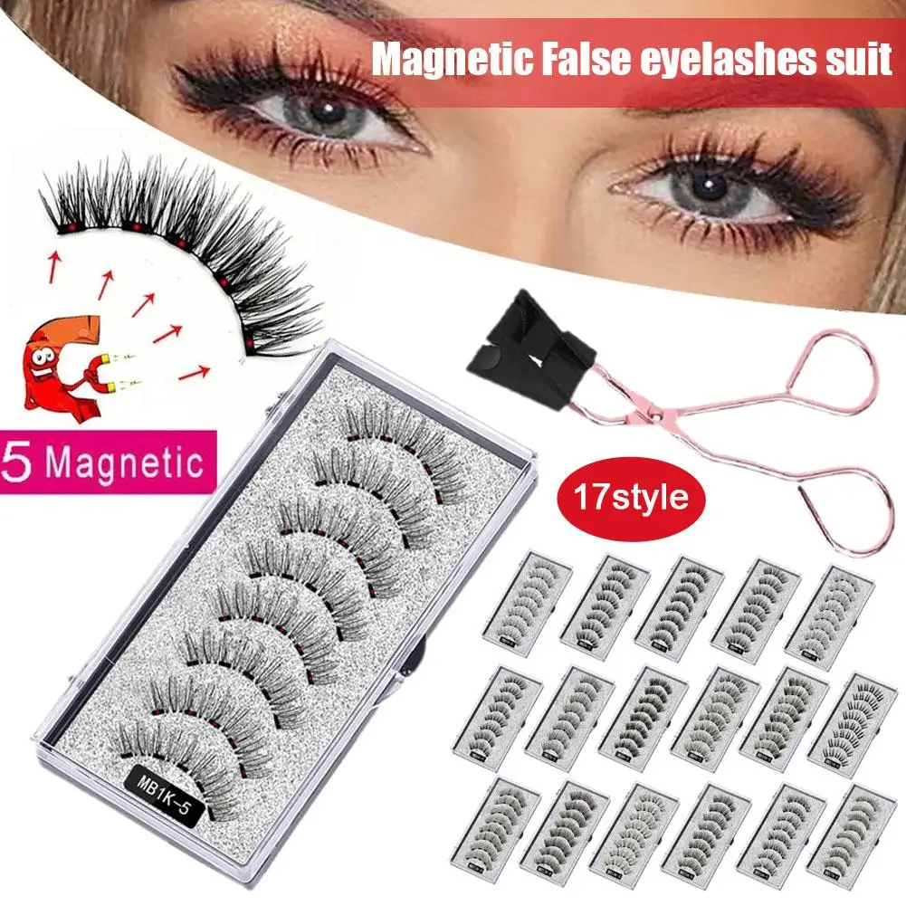 3D Natural 5 Magnetic False Eyelashes Handmade Artificial Eyelashes With Mink Faux Magnetic Set Tweezers Cilsp