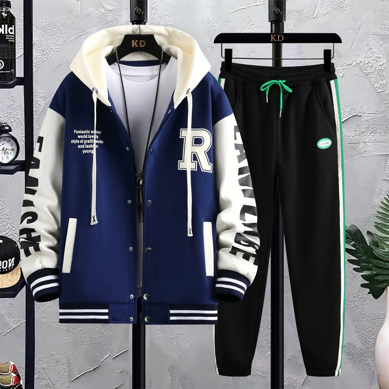 Autumn Men Sets Tracksuit Casual Joggers Spring Hooded Sportswear Jackets Pants 2 Piece Hip Hop Running Sports Suit