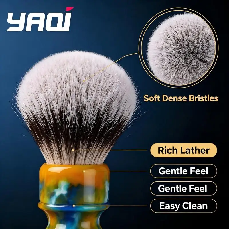 YAQI Shaving Brush Marbled Resin Handle Soft Synthetic Bristle Shave Brush Men Wet Shaving Foam Brush Barber Grooming Tool