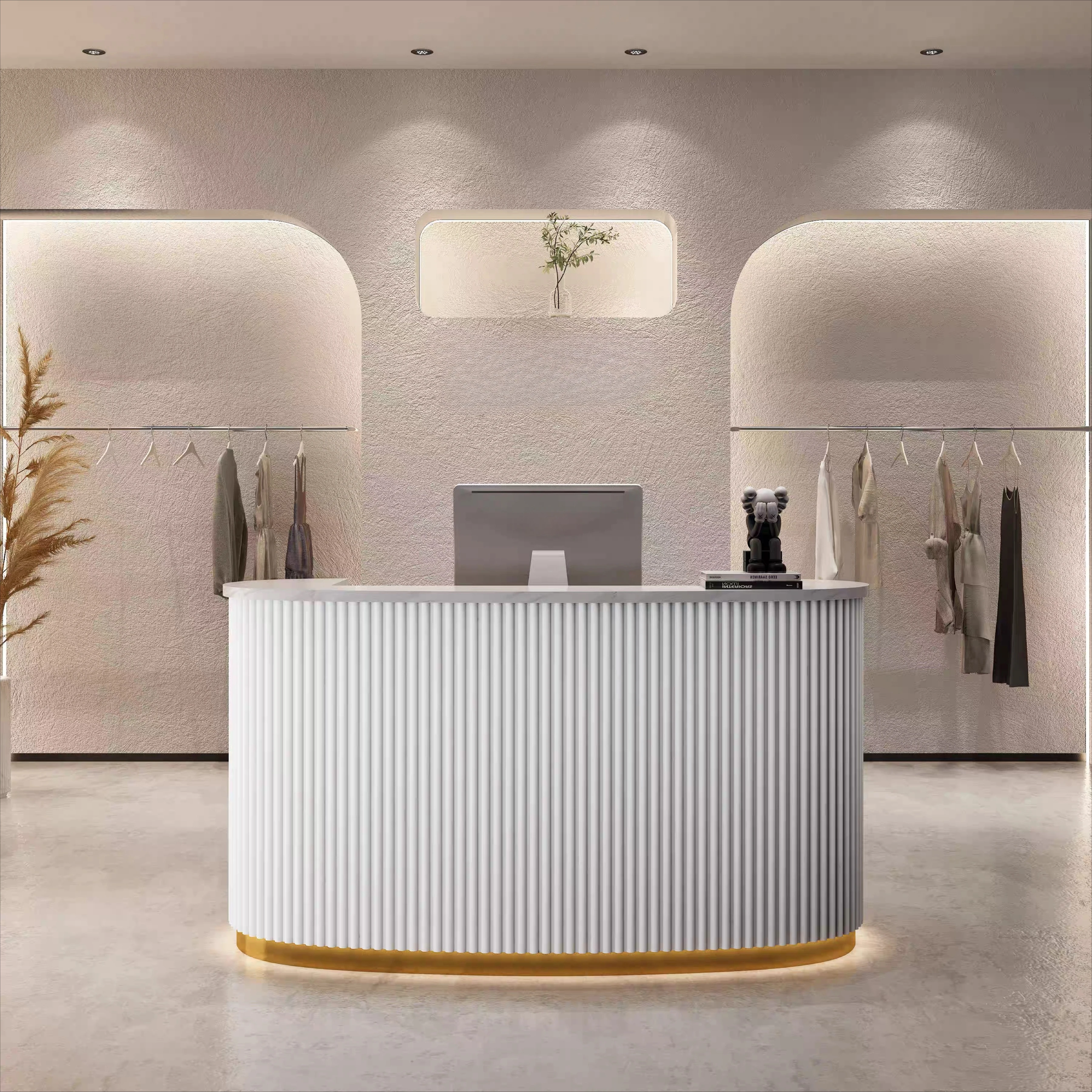 Beauty Salon Furniture Office Modern Small Custom Logo Factory Price High End Wooden Reception Table Reception Counter Desk