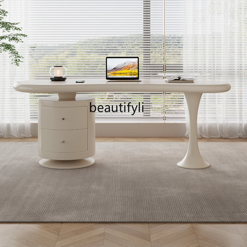 

Cream Style Solid Wood Desk Small Apartment Home French Entry Lux Shaped Desk Designer High-Grade Computer Desk