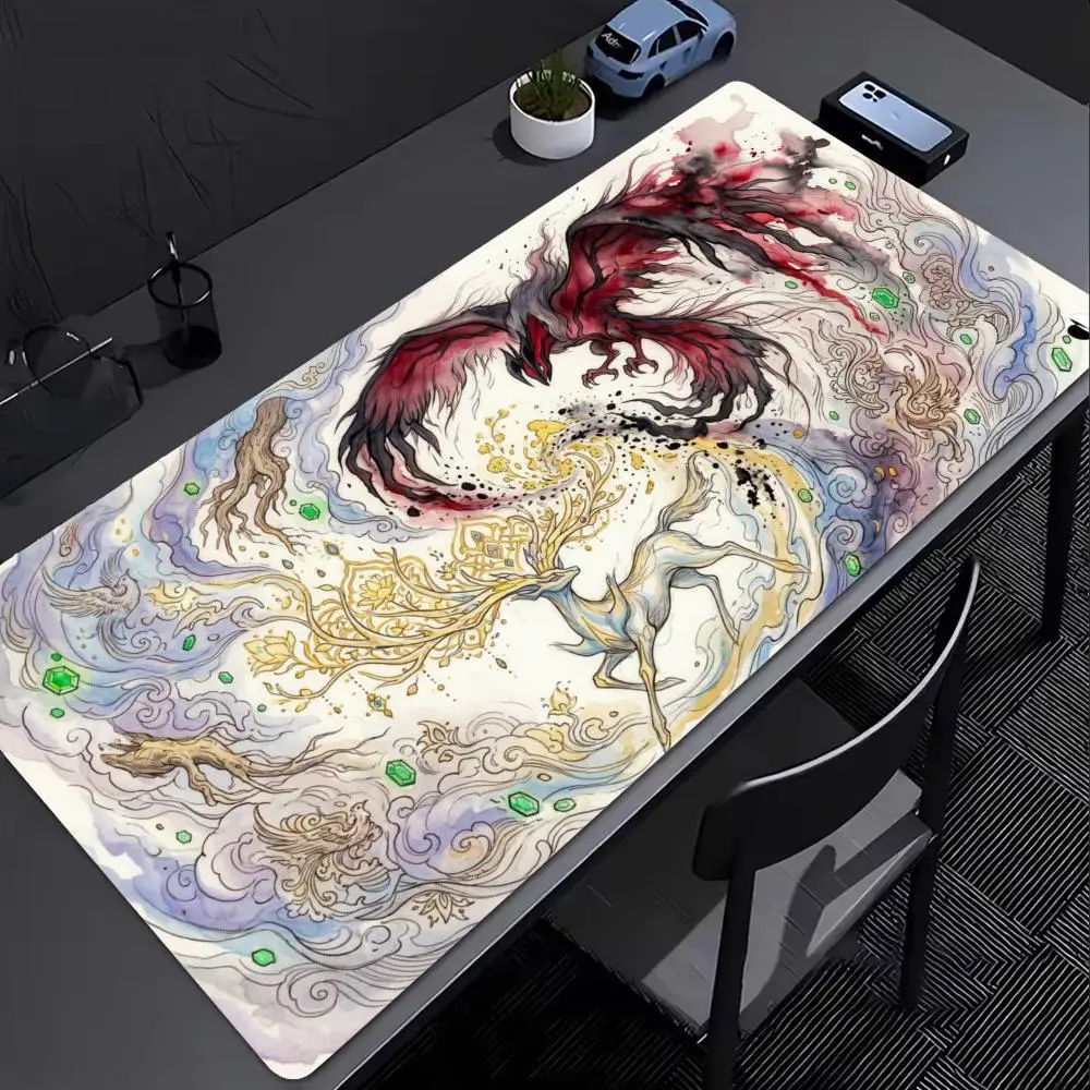 Large Mousepad Golden Phoenix Dragon Mousepads Keyboard Mat Deskpad Pc Game Desk Mats Chinese Art Style Mouse Mats For Desktop