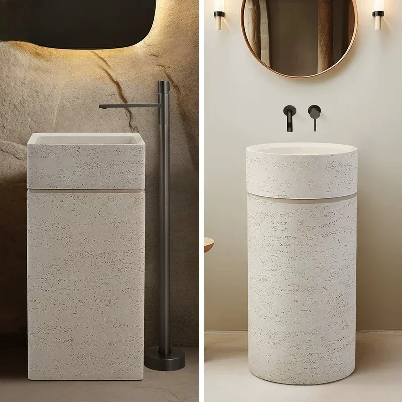 xx-Japanese Personalized Travertine Wash Basin Square Round Integrated Floor-to-ceiling Wash Table Creative Art Column Basin