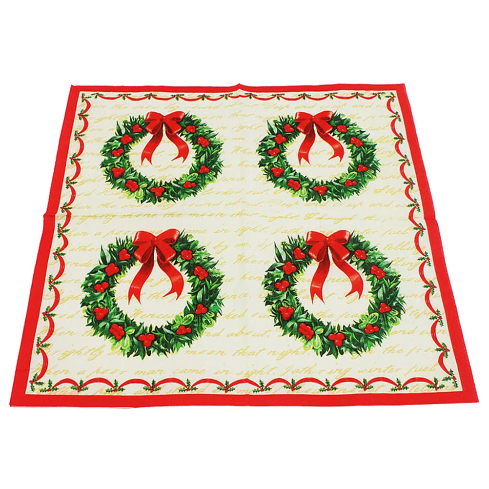 

100PCS Christmas Wreath Printed Napkins Disposable Tissue Wood Pulp Dinner Napkins Birthday Party Supplies Xmas Favors