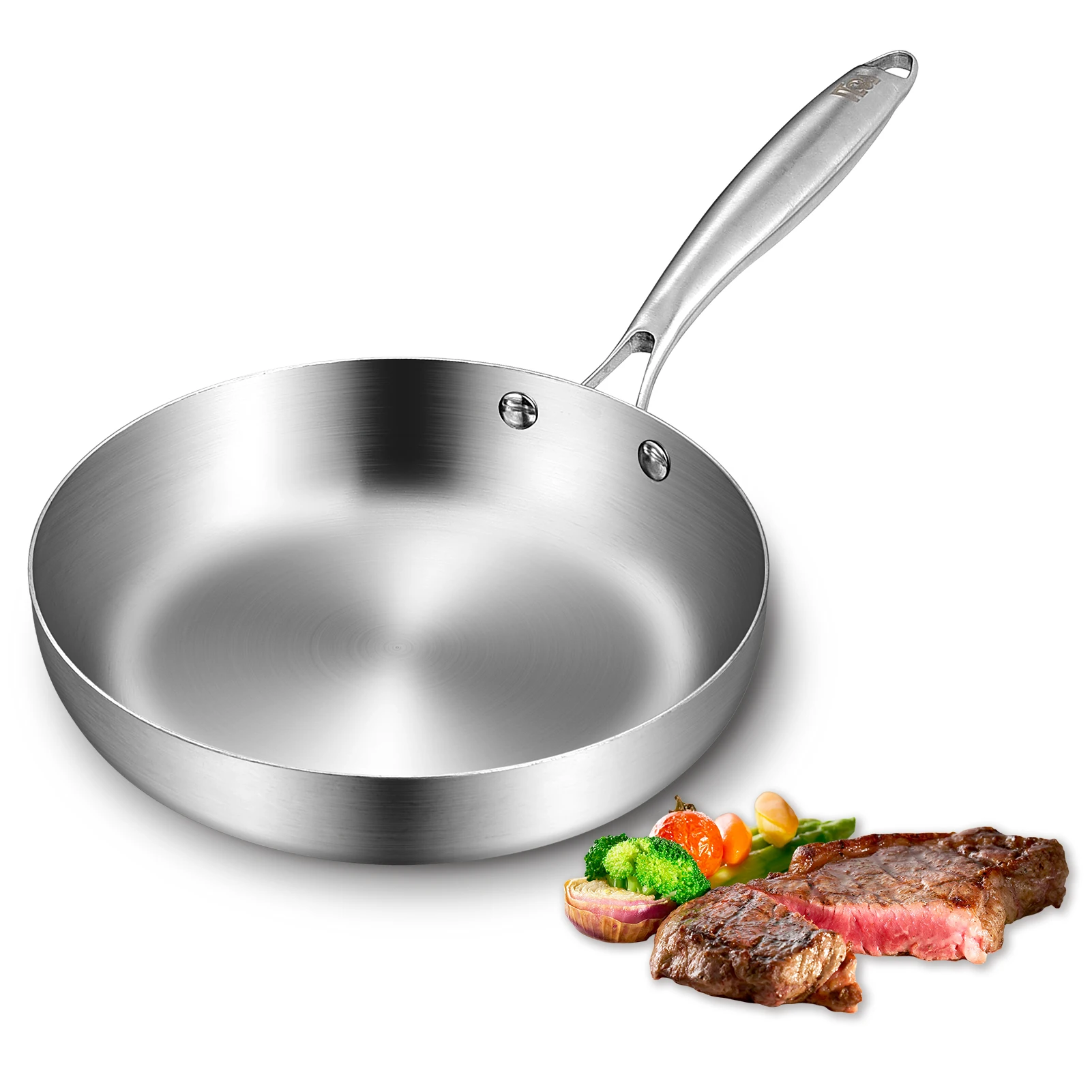 مقلاة من الفولاذ المقاوم للصدأ، متوافقة مع الموقد، مناسبة لقلي شريحة لحم، وقلي البيض