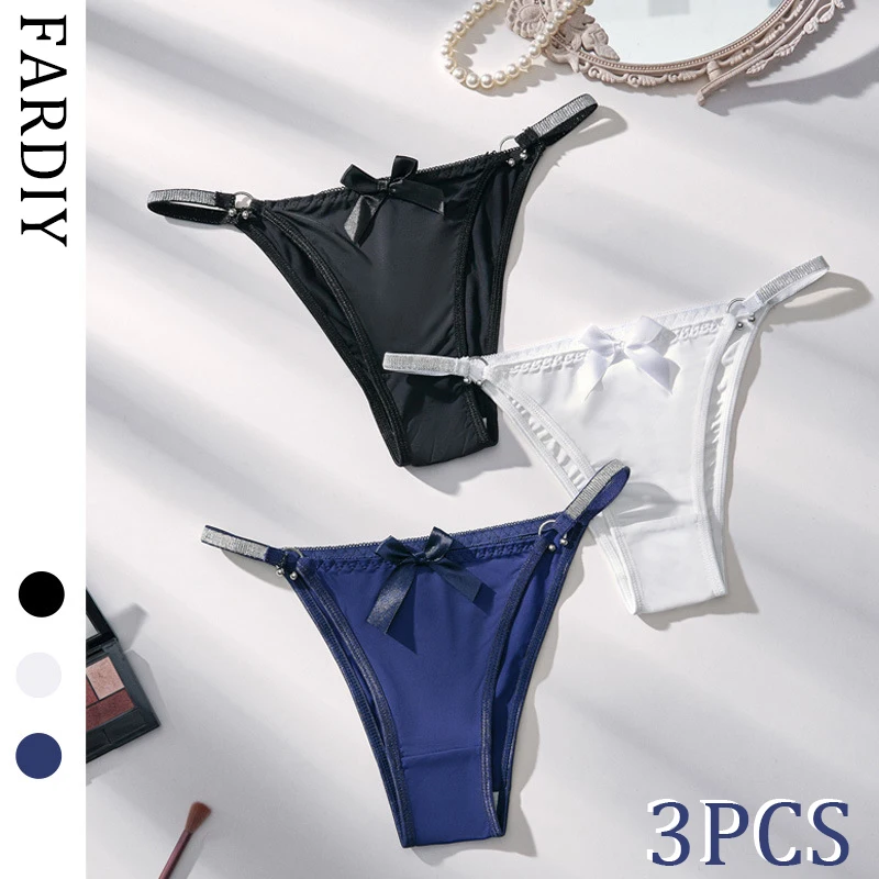 3PCS Sexy Thong   Women's Underwear   Seamless Lightweight Breathable Bow Subtly Sparkling Waistband