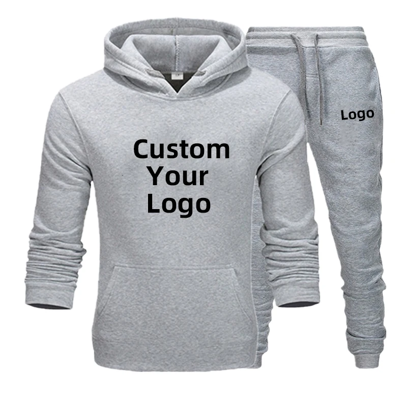 2023 Nieuwe Heren Mode Trainingspak Casual Aanpassen Uw Logo Sport Pak Jogging Pak Diy Print Hoodie + Broek Set