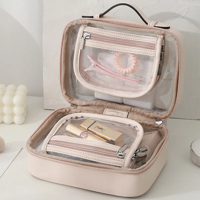 

Transparent Wash Bags Waterproof PU Makeup Bag Women Casual Portable Travel Skincare Storage Organizer Make Up Toiletry Bag