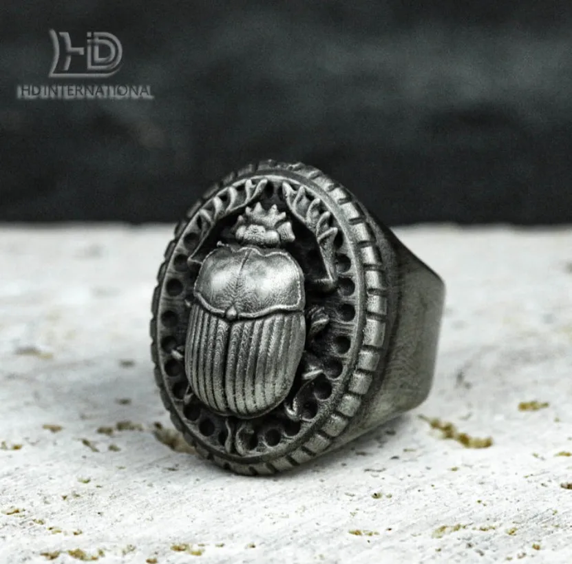 925 Sterling Silver Scarab Totem Ring, Scarab Silver Jewelry, Beetle Ring, Animal Ring, Gothic Jewelry, Men's Ring