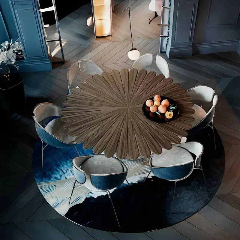 Italian Walnut Meal, Modern High-End Living Room, Stainls Steel Round Dining Tle