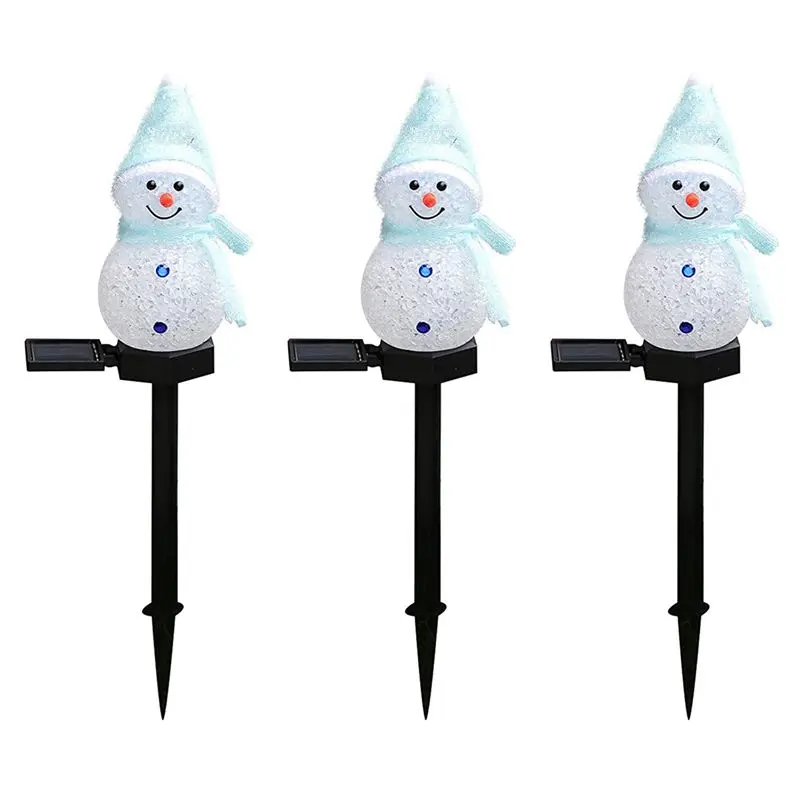 ABGG-3X Snowman Solar Lights Christmas Solar Powered LED Snowman Light Decor Outdoor Garden Stake Lamps Xmas Blue