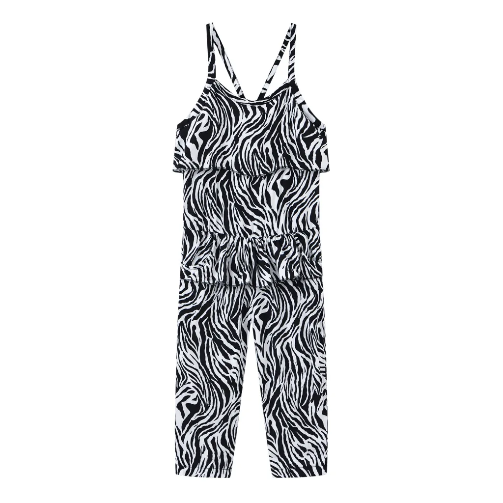 New 2025 Girls Summer Fashion Floral Print Strappy Romper Cute Cartoon Flower Casual Loose Jumpsuit Beach Vacation Rompers