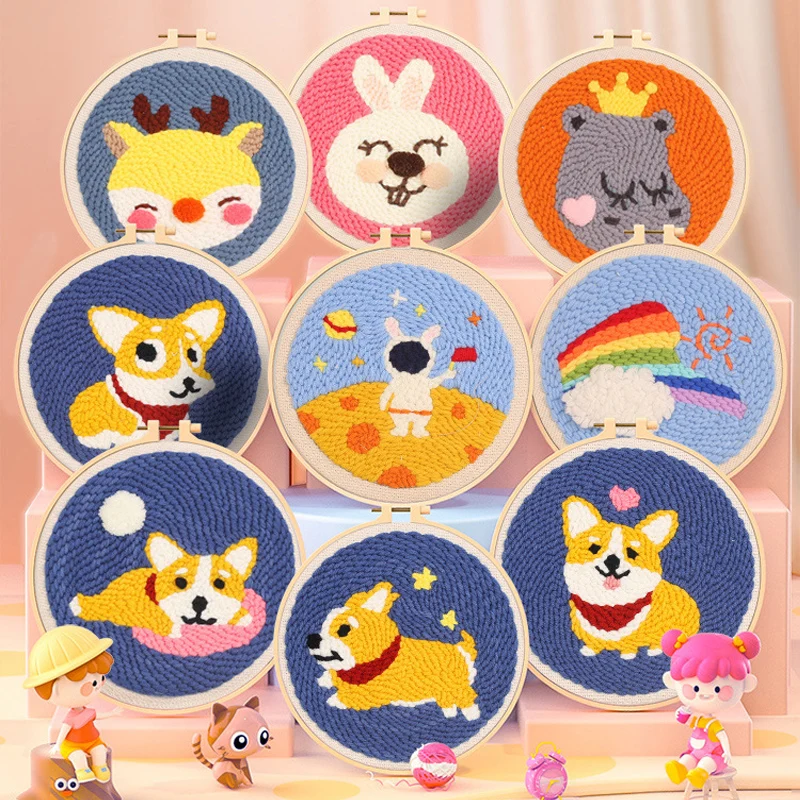 

Educational DIY Handmade Kits Children Kids Funny Cute Dog Cartoon Poke Punch Embroidery Kits Girls Boy Birtherday Gift 2023