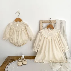 2024 New Autumn 2-6Yrs Girl Party Dress Sister Dress Baby Girl Romper Long Sleeved Cotton Embroidery Kids Princess Dresses