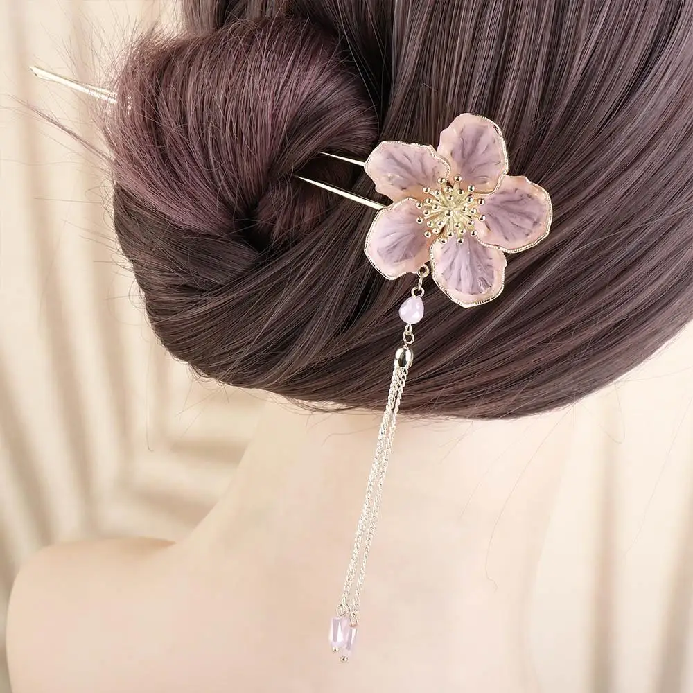 For Girls Hanfu Tassels Chinese Style Disk Hair Headwear Hair Accessories U Shaped Hairpin Flower Hair Stick Hair Fork