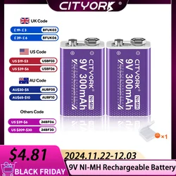 CITYORK 9V akumulator NiMH 300mAh 9V 6f22 akumulator Crown Krone do multimetru mikrofon pilot KTV użyj zabawek